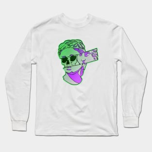 Green & Purple Skull Sculpture Long Sleeve T-Shirt